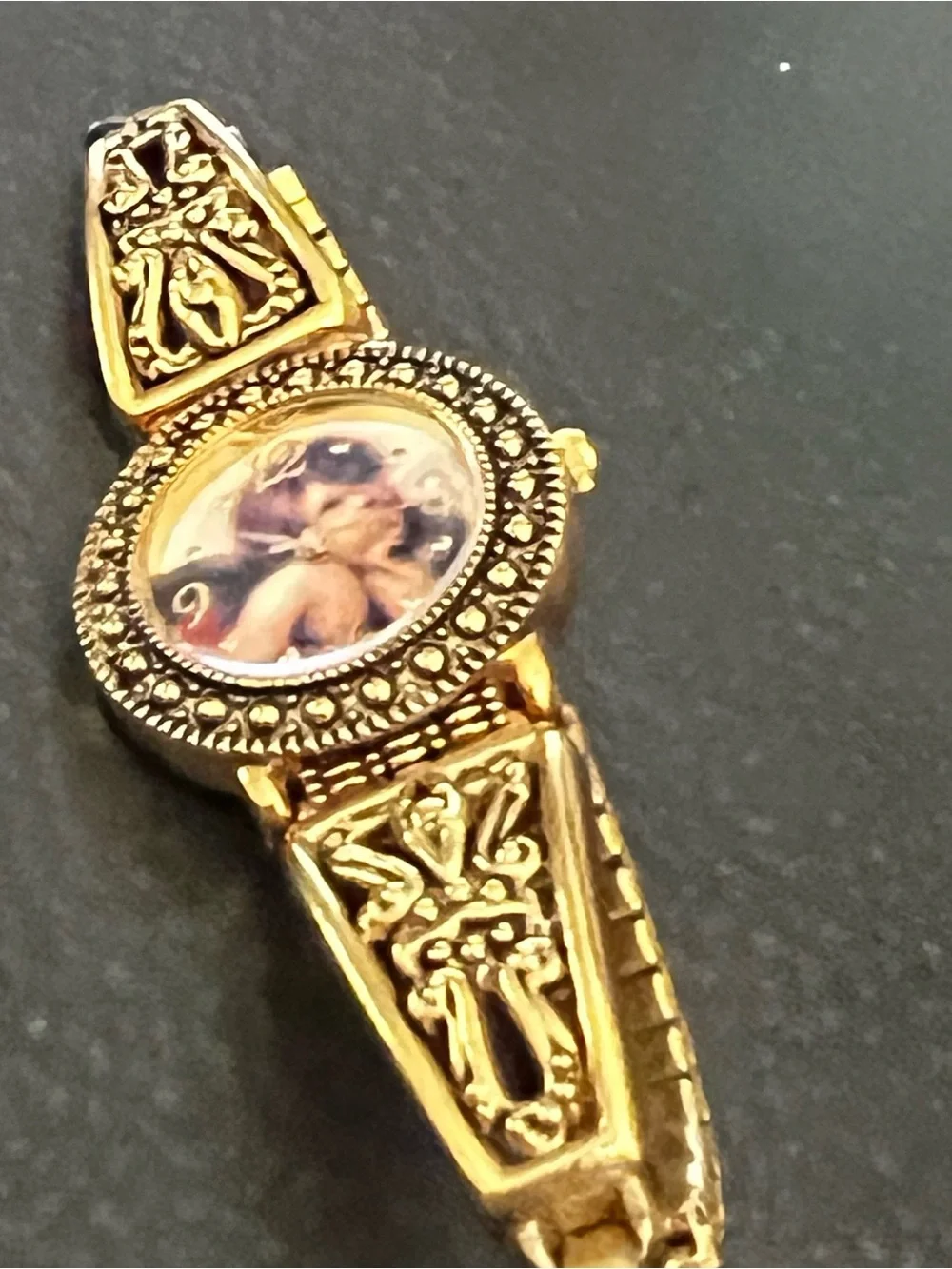 Gold Ornate Women's Bracelet Watch - Decorative Dial VINTAGE